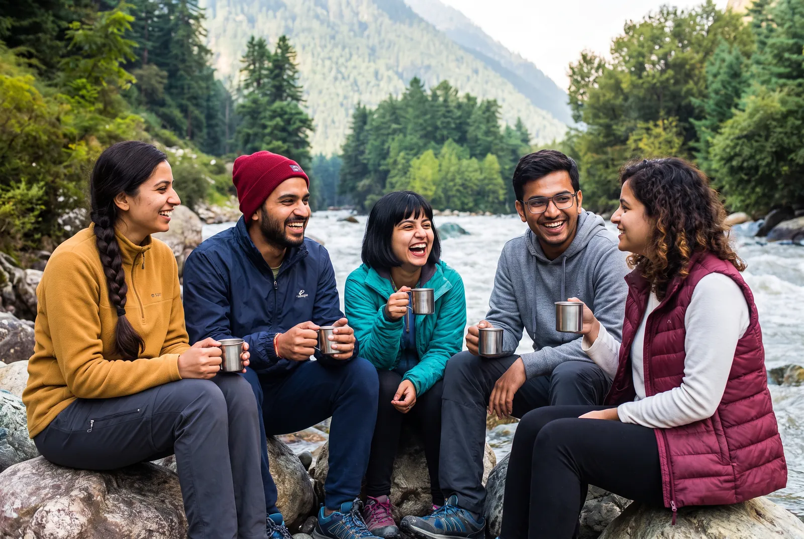 Kasol & Kheerganga: The group at the river